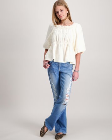 Kids ONLY KOGTHYRA LIFE S/S SQUARE TOP CP WVN Wit Tops/blouses Meisjes - Kids Brand Store