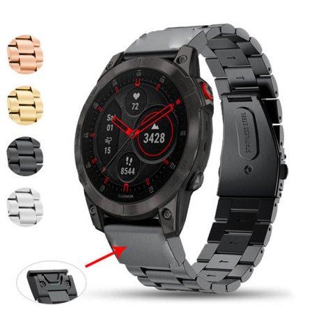 Garmin Fenix ​​​​5/6/6 Pro/7 Ranneke Ruostumaton Teräs Musta