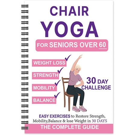 "Stol Yoga for Seniorer 60 år og eldre " er en yogaguide som inneholder over 40 milde øvelser. (Rosa) rosa