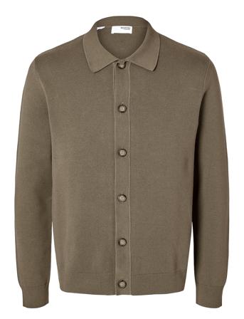 Slhmattis Ls Knit Polo Cardigan Tops Knitwear Cardigans Brown Selected Homme