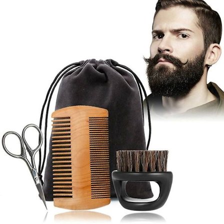 3 stk./sæt skægsæt til mænds skæg, skægstylingværktøjer, skægbørste, perlekam, saks, skægsæt, gave til mænd