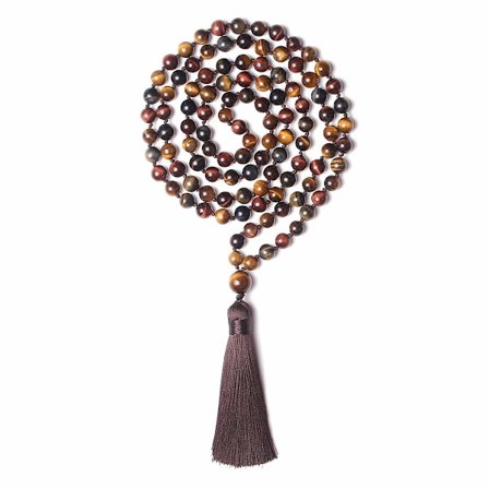 108 Mala Beads Halsband, 8 mm natursten tibetanska bönpärlor