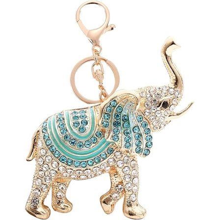 Lykkeelefant Nøkkelringer Opal Rhinestone Søte Elefanter Nøkkelringer Kvinners Veske Sjarmerende Krystall Nøkkelkjede Damer (Blå)