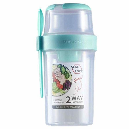 Salaattiateria shaker-kuppi sisäänrakennetulla lusikalla, kannettavat hedelmä- ja vihannessalaattikupit ilmatiiviillä tiivisteellä, tuore 