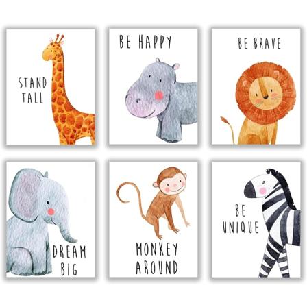 Barneromdekor - Babyromdekor Dyrebilder for Barnerom, Safari-dekor, Babyveggdekor, Barneromveggdekor, Barneromveggkunstsett med 6 – 8x10