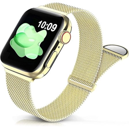 Metallarmband i rostfritt stål kompatibelt med Apple Watch-armband 38mm 40mm 41mm, Guld Loop Justerbart Armband Magnetiskt Armband för iWatch Series 7