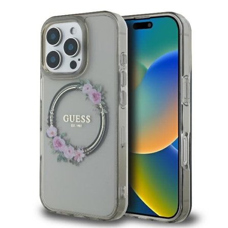 Guess GUHMP16XHFWFCK iPhone 16 Pro Max 6,9" svart/svart hardcase IML Flowers Wreath MagSafe