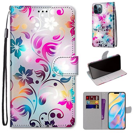 Etui til iPhone 14 Max Gradient fargerike blomster Malt lommebok med kortholder Flip