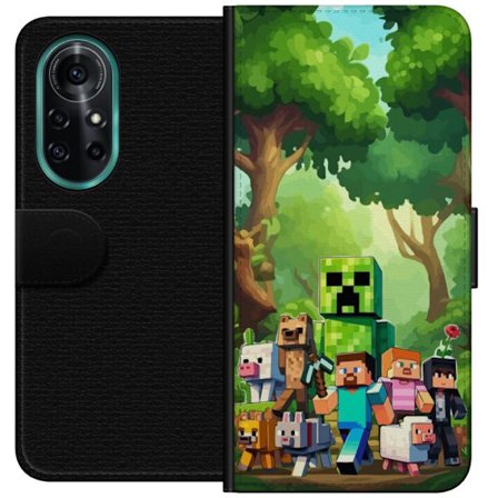 Kompatibel Tegnebogsetui til Huawei nova 8 Pro Klodset pixeleret spilverden med grønne figurer og dyr i frodig skovmiljø