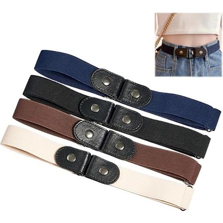 ING Fire-delt belte uten spenne Slitesterkt elastisk belte Justerbart belte uten spenne for jeans, fritidsbukser og kjoler Unisex Justerbart Usynlig