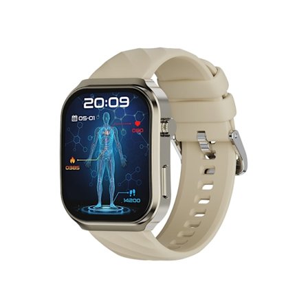 Smartwatch med Bluetooth-opkald, 2,2 tommer buet skærm, stemmeassistent, pulsmåling og iltmætning i blodet, abrikosfarvet