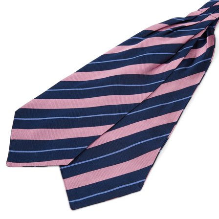 Pink & Pastel Blue Stripe Navy Silk Cravat for Men - Cravats