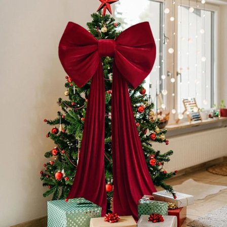 Dekorativ rosett för julgran, extra stor röd sammetsrosett, 50*260 cm, lämplig för julgransdekorationer i hemmet