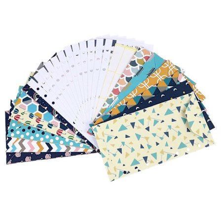 12 stk. Budget Kuverter Sæt Kreative Printede Kontant Kuverter med 12 stk. Budget Ark og 1 Ark Etiket Klistermærker Kupon Organizer Tegnebog