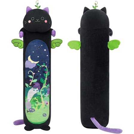 36 tommer lang djævel mynte katteplys puder fyldte dyr squishy puder - plys sød killing sovende kramme plys pude bløde legetøj til børn (sort)