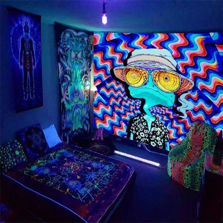 Blacklight Sjov Frø Gobelin, Hippie Alien Gobelin Glød I Mørket