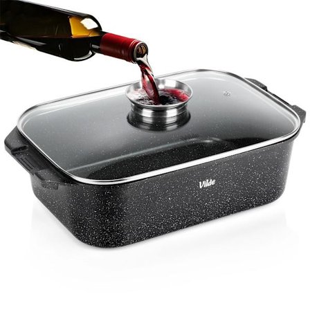 Granitbradepande med glaslåg, 7,5 l, 41 x 26 x 16 cm