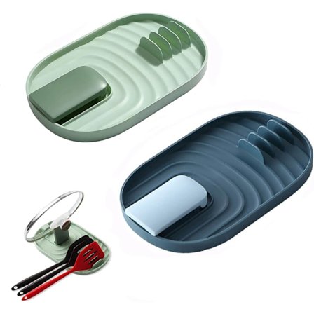 2 Delar Lock- och Skedhållare, Köksredskapshylla, Grytlockshylla, Skedbrickshylla, Grytlockshållare och Bestickbricka (Blå och Grön)