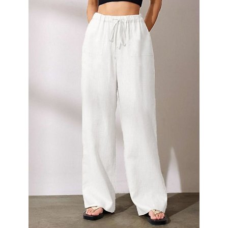 Kvinders bomuldsbukser Grå Højtaljede Harem Løs Blød Elastisk talje Hvide Sommerbukser Blå Casual 2022 Bukser til kvinder H