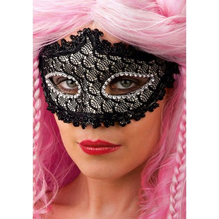 Ansiktsmask - Black mask with lace and strass