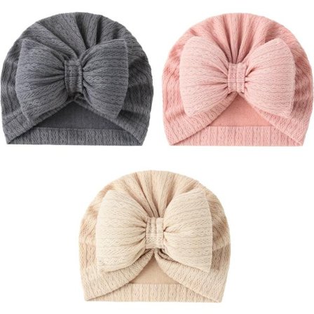 Stor sløjfe - beige - grå - baby hovedtørklæde/hue - pink - 2 stk. - 2-16mm