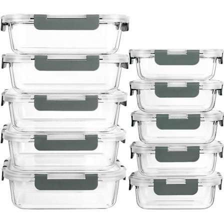 [10-pack] Glasmatlådor med lock-mcirco Glasmatbehållare med livstidslåsande lock, lufttäta lunchlådor,