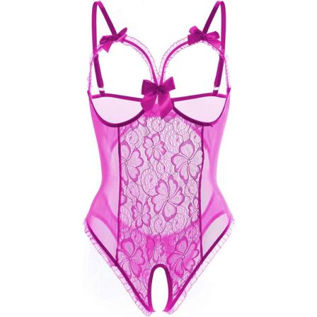 ureLove Damkläder Sexig Lingerie Öppen Kup Crotchless En-delad Teddy Lace Nattlinne Lila X-Large (passar som US Large)