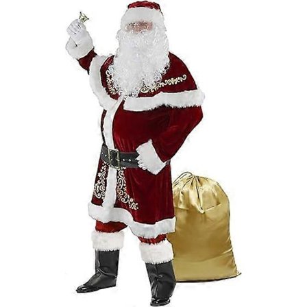 Herre Julemandskostume Sæt, Deluxe 12 Dele Rød Velour Julemandskostume, Julefrokost Outfit til Voksne, Julemandskostume Tilbehørssæt