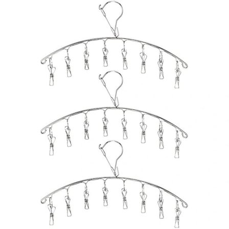 【PP】3-pak strømpetørrer vaskestativ tørrestativ indendørs udendørs drypbøjle med 10 klemmer til tørring af håndklæder, bleer