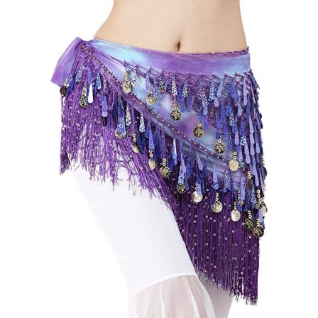 Mavedans hofte tørklæde med kvaster pailletter, trekant mønter wrap nederdel musik festival tøj