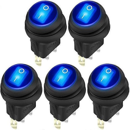 12V 20A Vattentät Vippströmbrytare Blå LED-belyst Rund PÅ Av 3-Pin 12 Volt Väderbeständig Belyst Växel för Marinbil Husbil Lastbil -5Pack [DB]