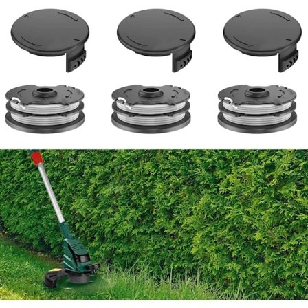 3-pak Trimmerspoler med trimmertråd og låg, passer til Parkside græstrimmer
