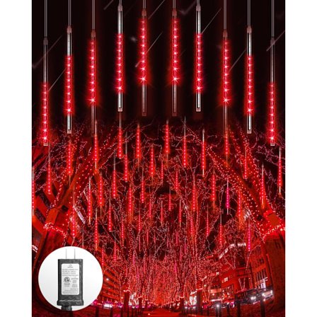 10-Rørs 240-LED Meteorregnlys – Rød 3,5M Utendørs Jul/Tre