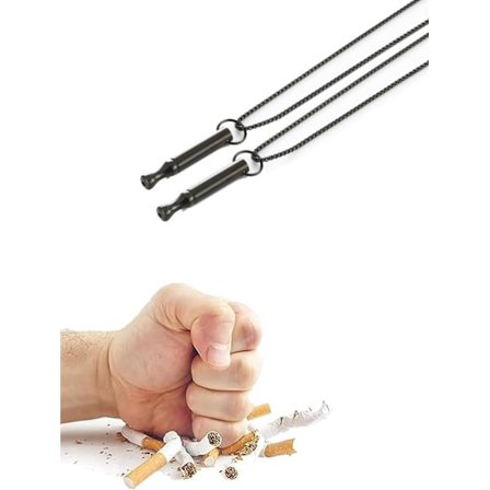 2x Puste Meditasjon Halskjede for Angstlindring, Stress & Røykeslutt, Svart Kjede (2 stk)