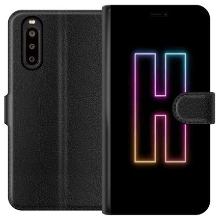 Yhteensopiva Lompakkokotelo Sony Sony Xperia 10 II Minimalistinen neonkirjain H väriä vaihtavassa valossa mustaa taustaa vasten modernilla typografi