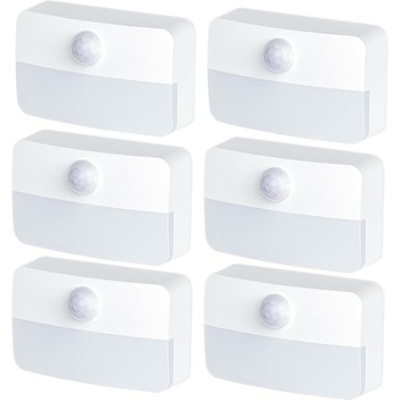 LED Natlampe med bevægelsessensor 6 stk., Natlamper med sensor, Intelligent bevægelsesdetektor, Natlampe babyværelse, Hvidt lys