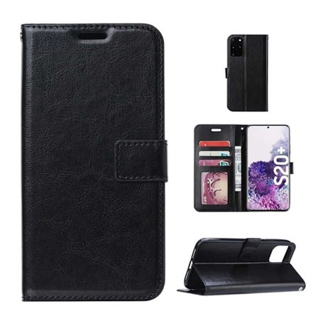 Galaxy S20 Plus Plånboksfodral Svart Läder Skinn Fodra