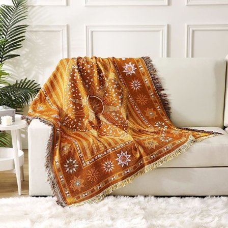 Boheemi peitto, koristeellinen boheemi neulottu peitto reunuksilla, värikäs kaksisivuinen peitto sohvalle, sängille, ulkokäyttöön, rannalle