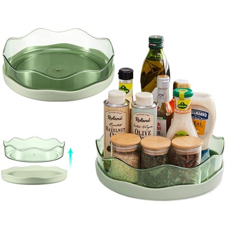 2-pak oppbevaringsboks, skap sklisikker svingbar krydderhylleorganisator, 9" og 11", grønn