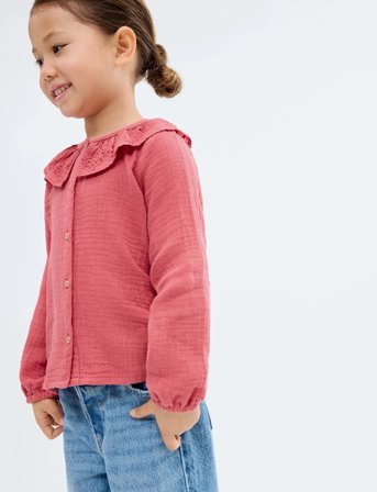 Mango Bambula Embroidered Blouse - Red - 2-3