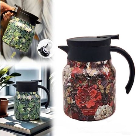 Vintage Blommig Tekanna Termos, Termos Tekanna, Blommig Tekanna med Inbyggd Sil, för Varma Drycker Röd-A 15x11.8cm