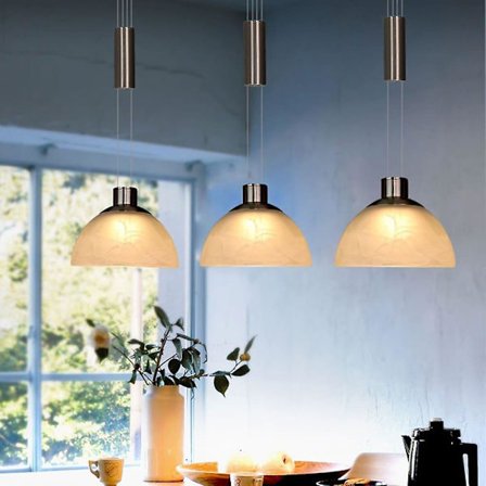 LED-Hänglampa i Borstad Nickel med Glas, 3-lampor Opal