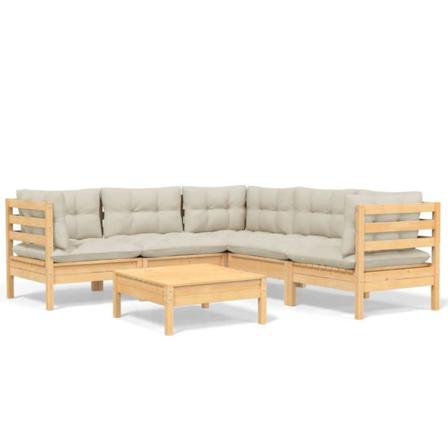 Vidaxl Loungegrupp Med Gräddvita Dynor 6 Delar Massiv Furu Creme