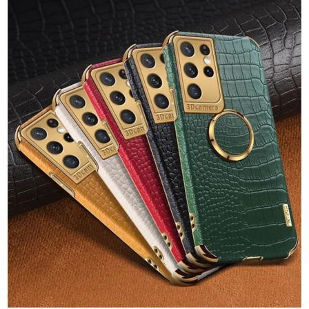 Samsung Galaxy S21 Ultra Lyx Stilrent Skal M Krokodilskinn & Rin Beige One Size