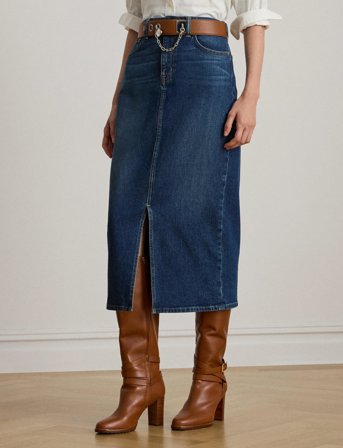 Lauren Ralph Lauren Denim Midi Skirt - Blue - 34
