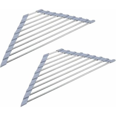 Pakke Rustfritt Stål Sammenleggbar Trekantet Avrenningsrist for Kjøkkenvask Sklisikker Grå