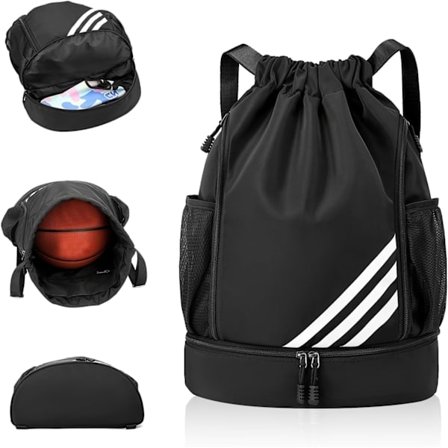 Vanntett pose med snøring for barn og voksne, stor treningsbag med snøring, sportsryggsekk med snøring, unisex PE-pose med skoskap, svart