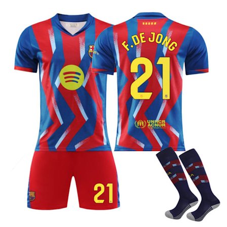 25-26 FC Barcelona Udebanetrøjer Fjerde Sæt NO.21 F.DE JONG Sæt Børn Voksen Fodboldudstyr Med Sokker
