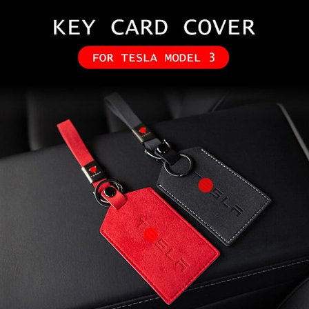 För Tesla Model 3 Y 2021 Car Leather Key Holder Protector Cover Card Key Fob Case Väska För Telsa Model Y Tillbehör Bilnyckelring