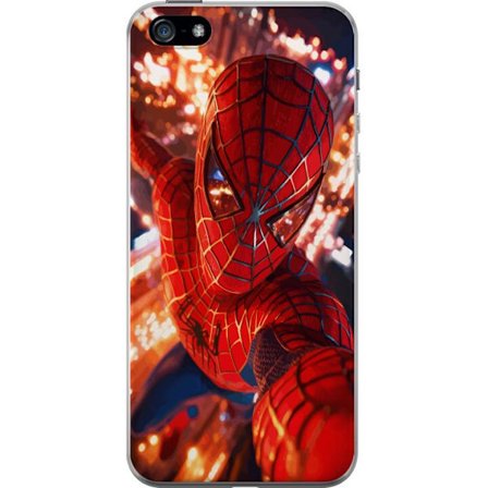 Yhteensopiva Puhelinkuori Apple Apple iPhone 5 Spider Man intensiivisessä toiminnassa välkkyvien valojen ja dynaamisen perspektiivin kera elokuvamai